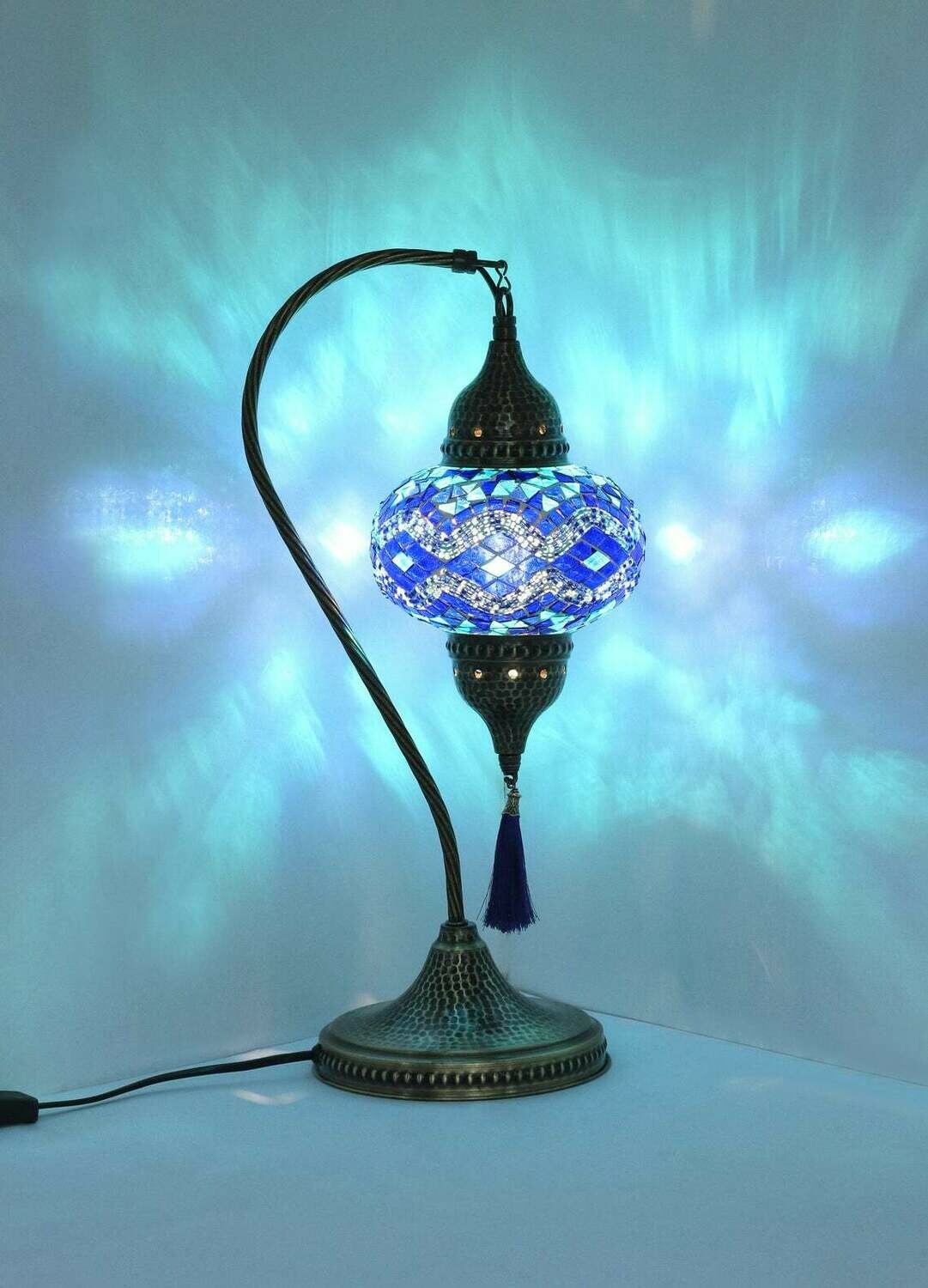 Handmade Turkish Mosaic Stained Glass Lamp | Swan Neck Lamp For Bedside, Table Or Desk With Options { STYLE II }