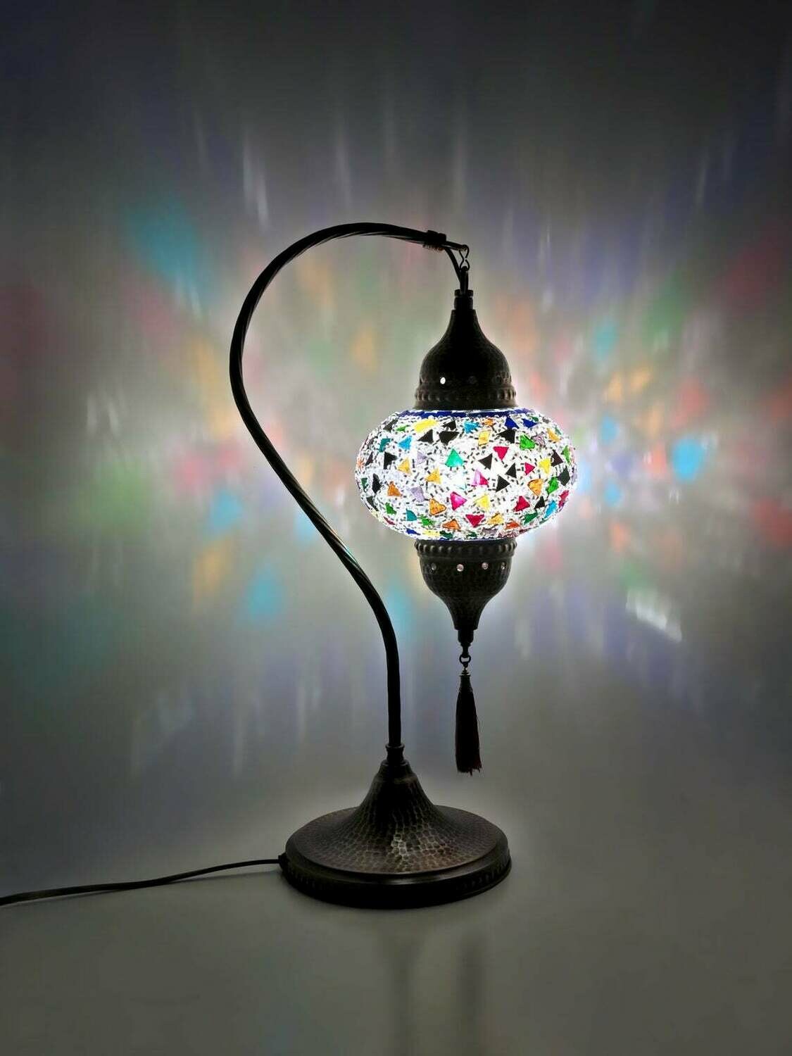 Handmade Turkish Mosaic Stained Glass Lamp | Swan Neck Lamp For Bedside, Table Or Desk With Options { STYLE II }