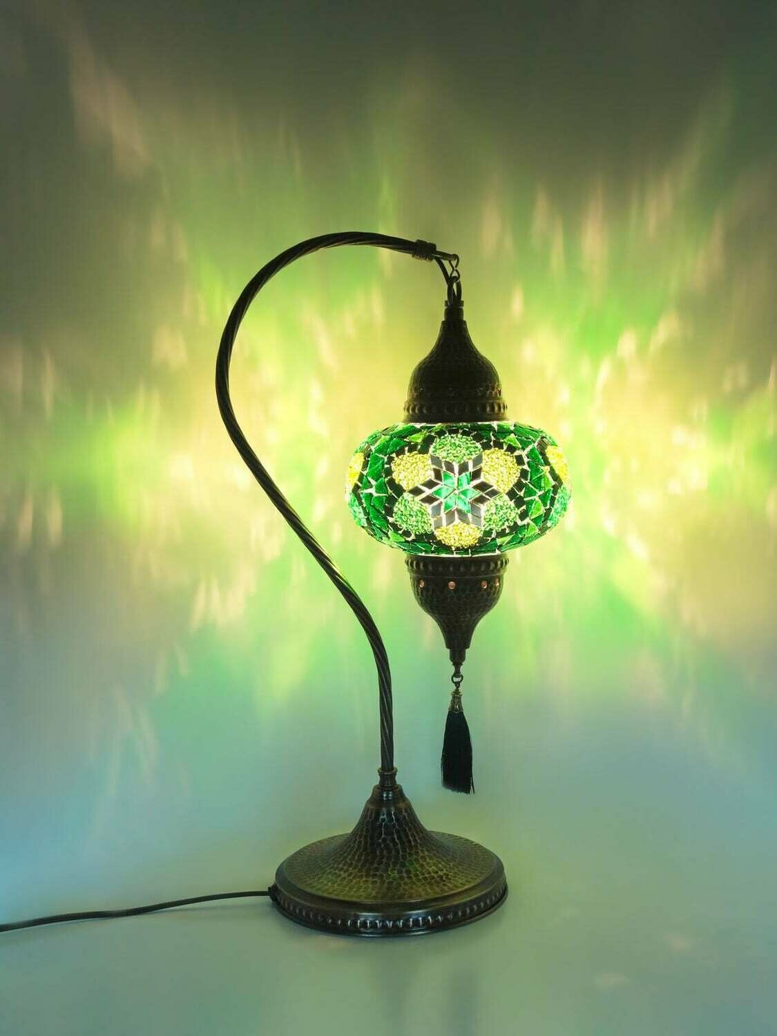 Handmade Turkish Mosaic Stained Glass Lamp | Swan Neck Lamp For Bedside, Table Or Desk With Options { STYLE II }