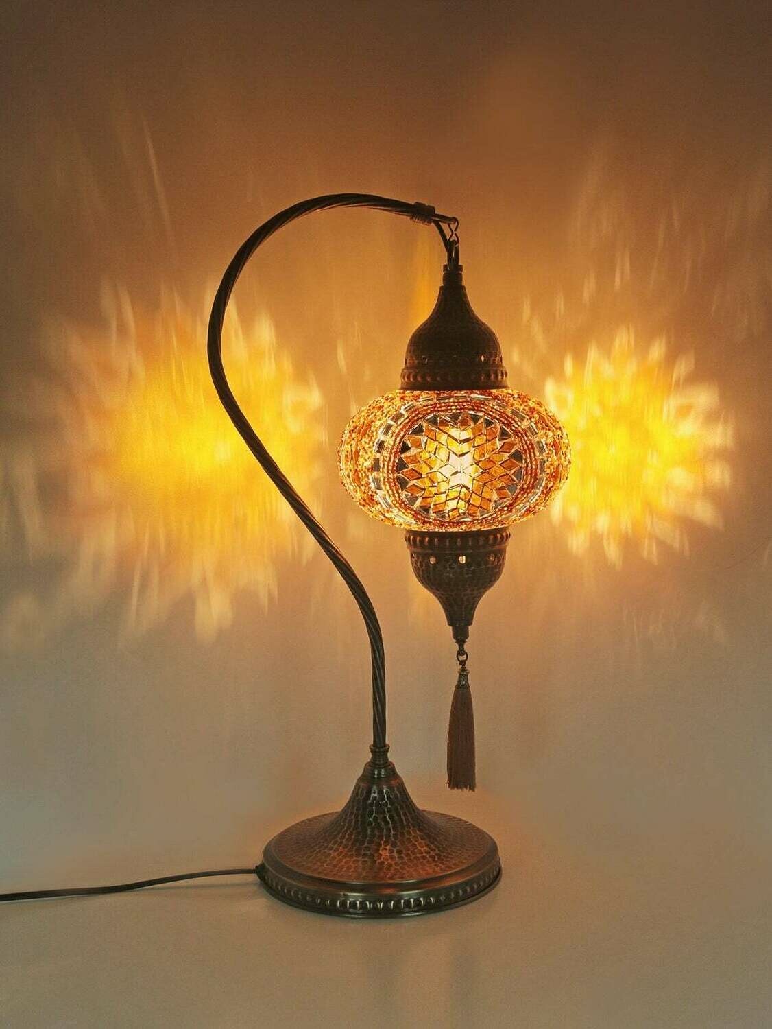 Handmade Turkish Mosaic Stained Glass Lamp | Swan Neck Lamp For Bedside, Table Or Desk With Options { STYLE II }
