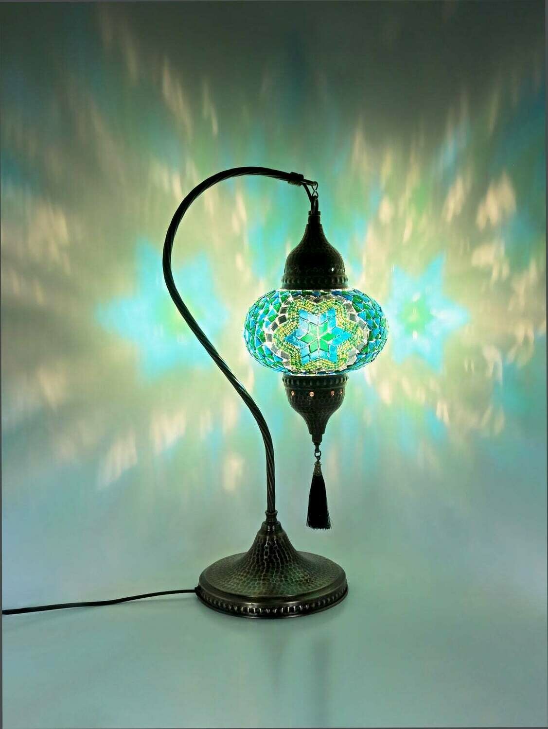 Handmade Turkish Mosaic Stained Glass Lamp | Swan Neck Lamp For Bedside, Table Or Desk With Options { STYLE II }