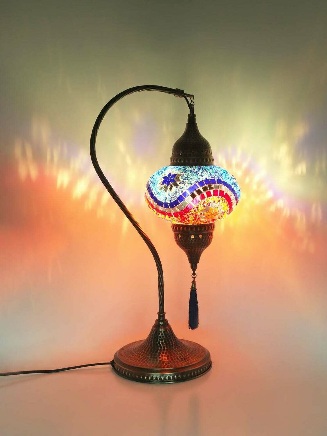 Handmade Turkish Mosaic Stained Glass Lamp | Swan Neck Lamp For Bedside, Table Or Desk With Options { STYLE II }