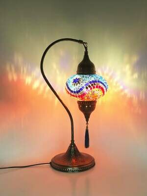 Handmade Turkish Mosaic Stained Glass Lamp | Swan Neck Lamp For Bedside, Table Or Desk With Options { STYLE II }
