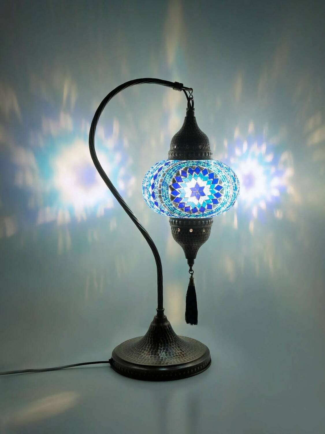 Handmade Turkish Mosaic Stained Glass Lamp | Swan Neck Lamp For Bedside, Table Or Desk With Options { STYLE II }