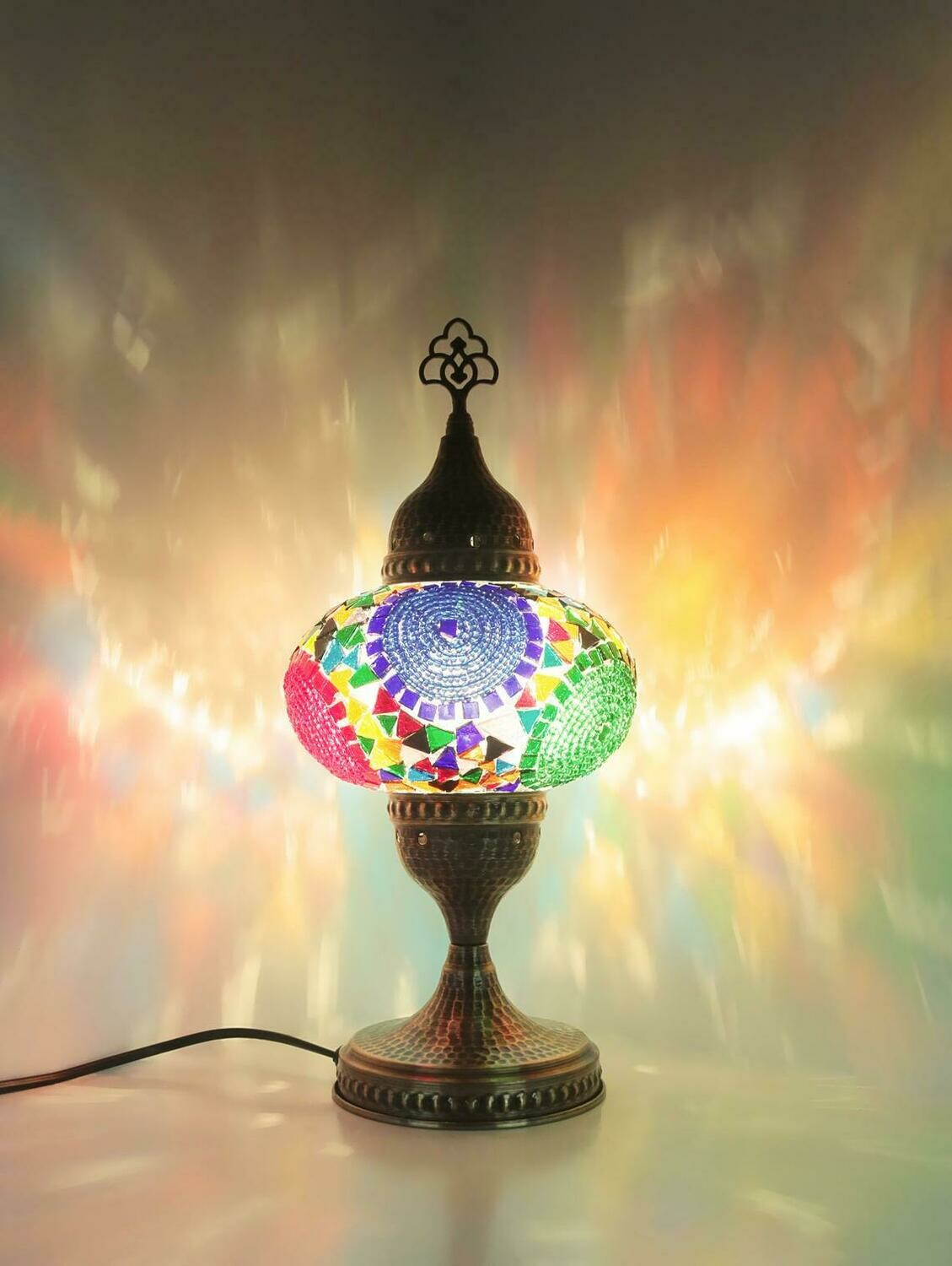 Handmade Turkish Mosaic Stained Glass Lamp | For Bedside, Table Or Desk With Options { STYLE I }