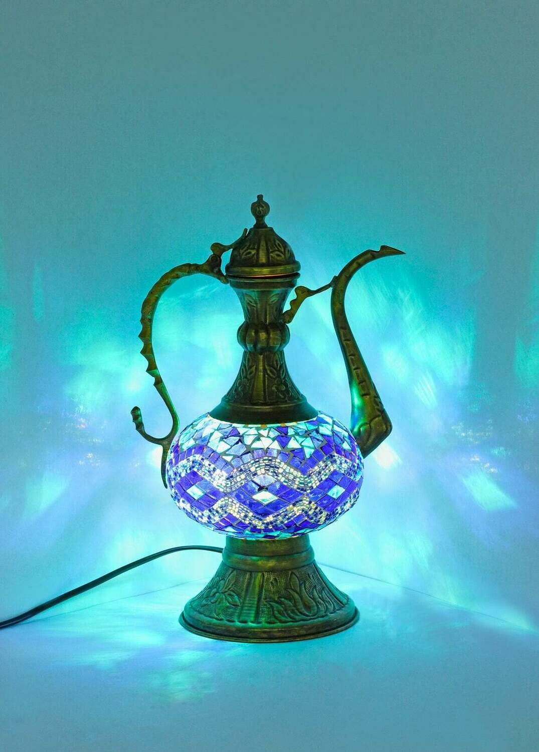 Handmade Turkish Mosaic Stained Glass Lamp | Pitcher Lamp For Bedside, Table Or Desk With Options { STYLE V }