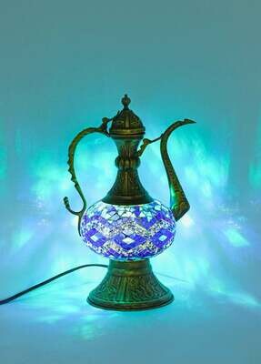 Handmade Turkish Mosaic Stained Glass Lamp | Pitcher Lamp For Bedside, Table Or Desk With Options { STYLE V }