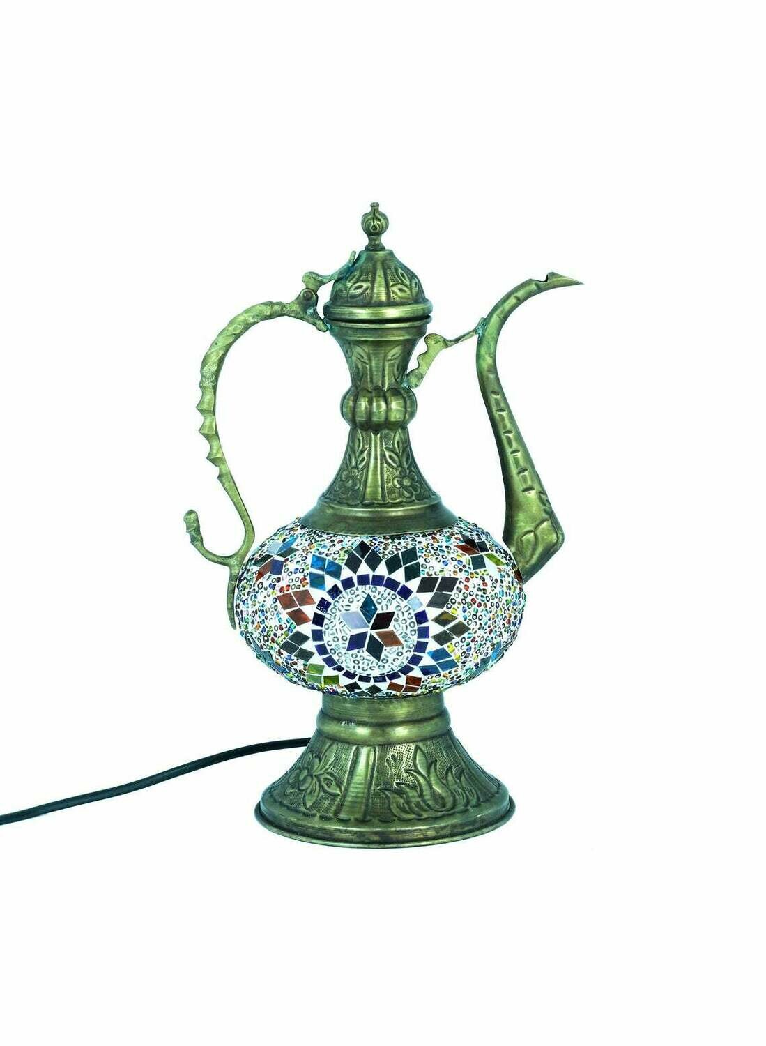 Handmade Turkish Mosaic Stained Glass Lamp | Pitcher Lamp For Bedside, Table Or Desk With Options { STYLE V }