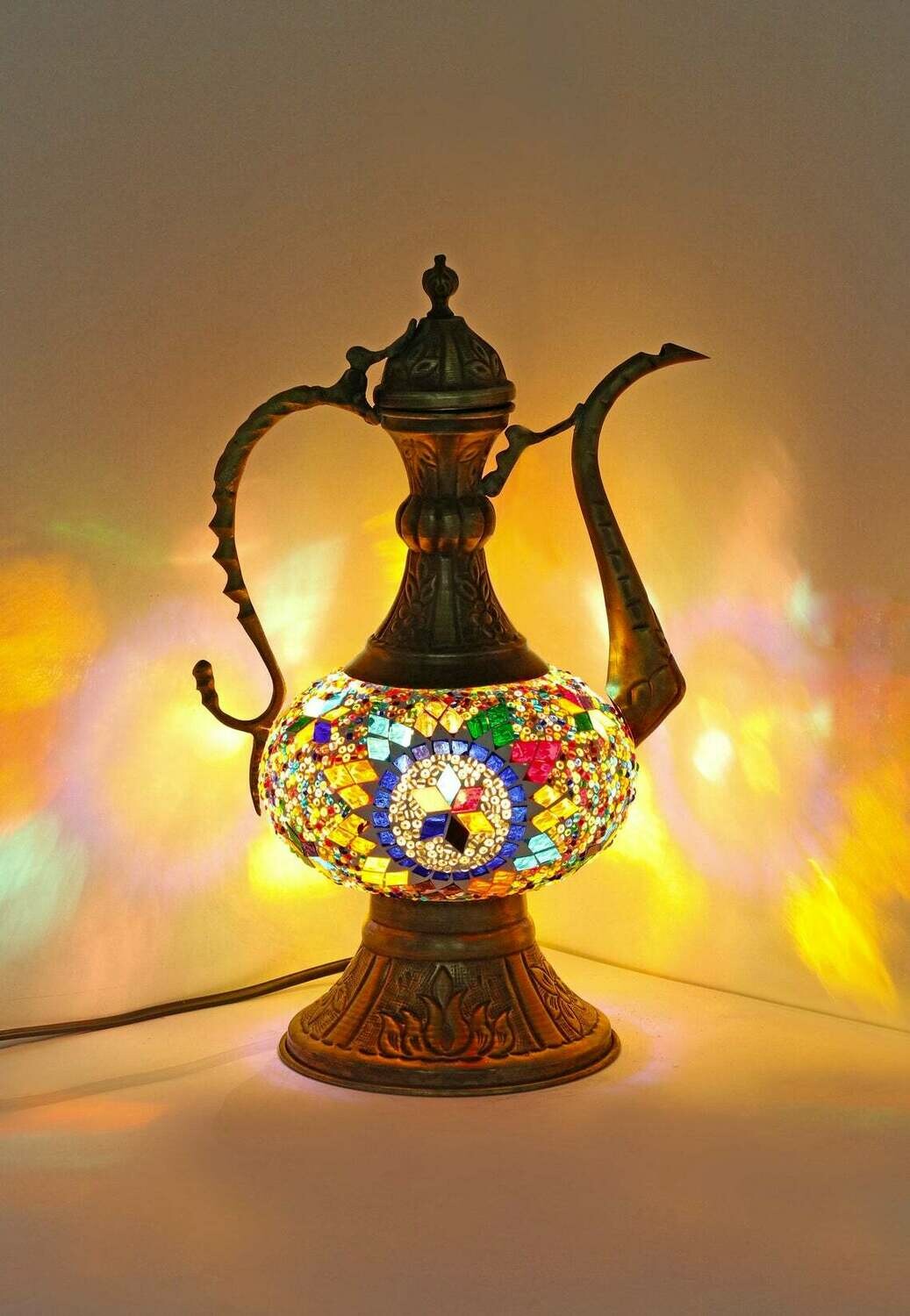 Handmade Turkish Mosaic Stained Glass Lamp | Pitcher Lamp For Bedside, Table Or Desk With Options { STYLE V }