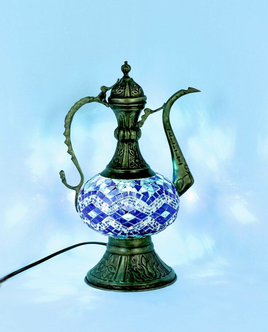 Handmade Turkish Mosaic Stained Glass Lamp | Pitcher Lamp For Bedside, Table Or Desk With Options { STYLE V }