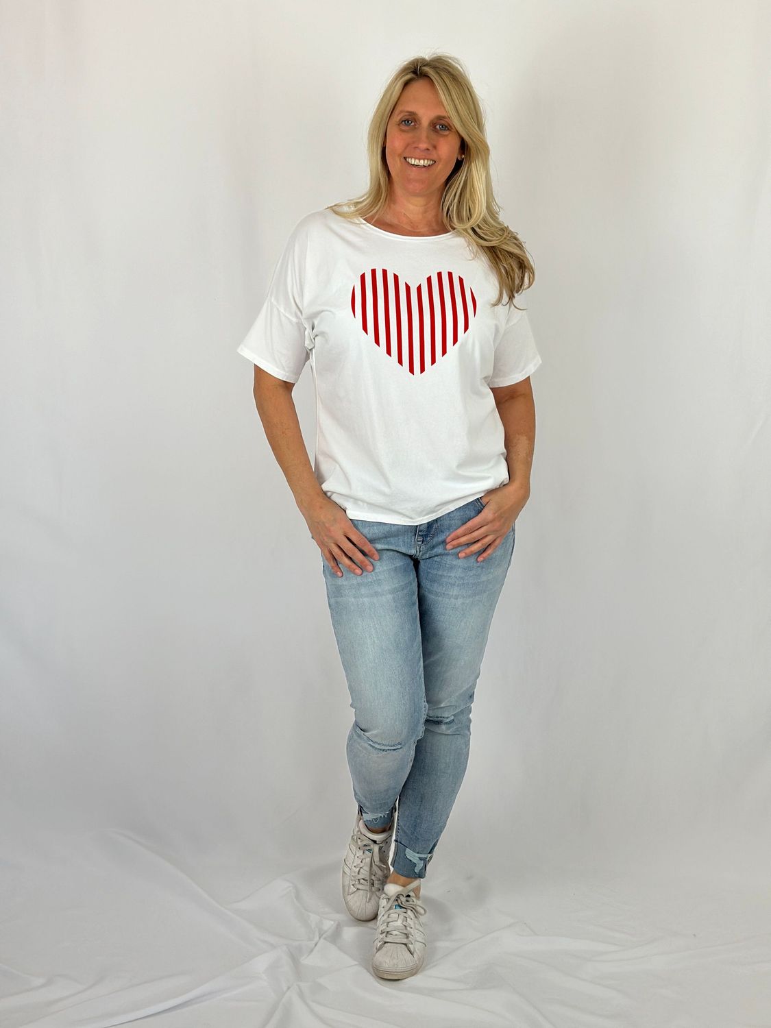 T-Shirt mit Herz Aufdruck, weiß