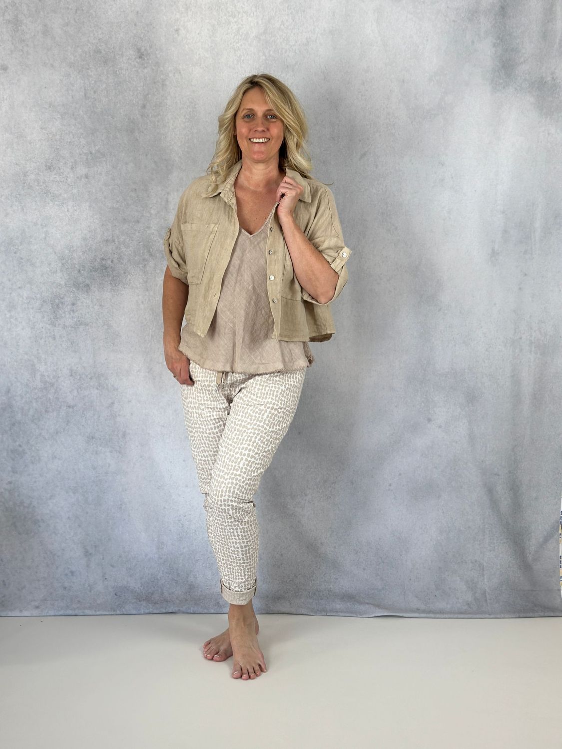 Kurze Leinenbluse, beige