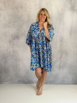 Seiden Kleidchen mit Muster, royalblau Seiden Kleidchen mit Muster, royalblau