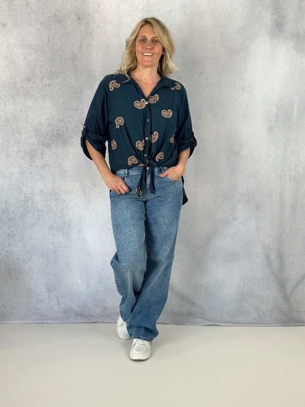 Bluse mit Paisley Stickerei, dunkelblau Bluse mit Paisley Stickerei, dunkelblau