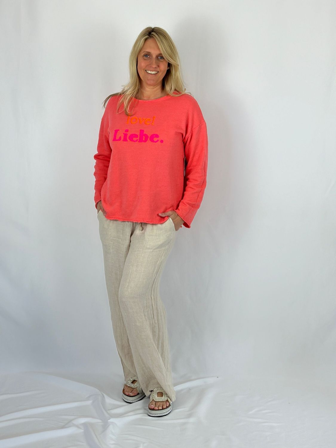 Sweatshirt mit Flock, coralle