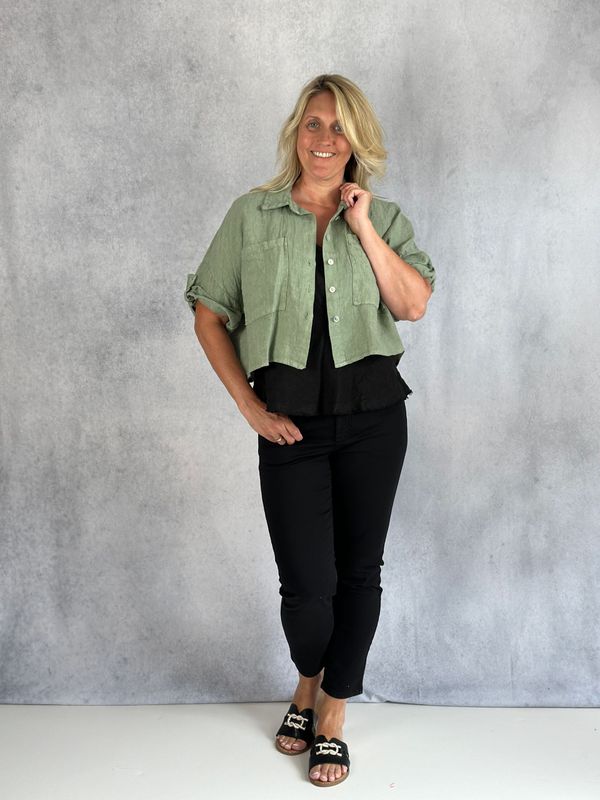 Kurze Leinenbluse, khaki Kurze Leinenbluse, khaki