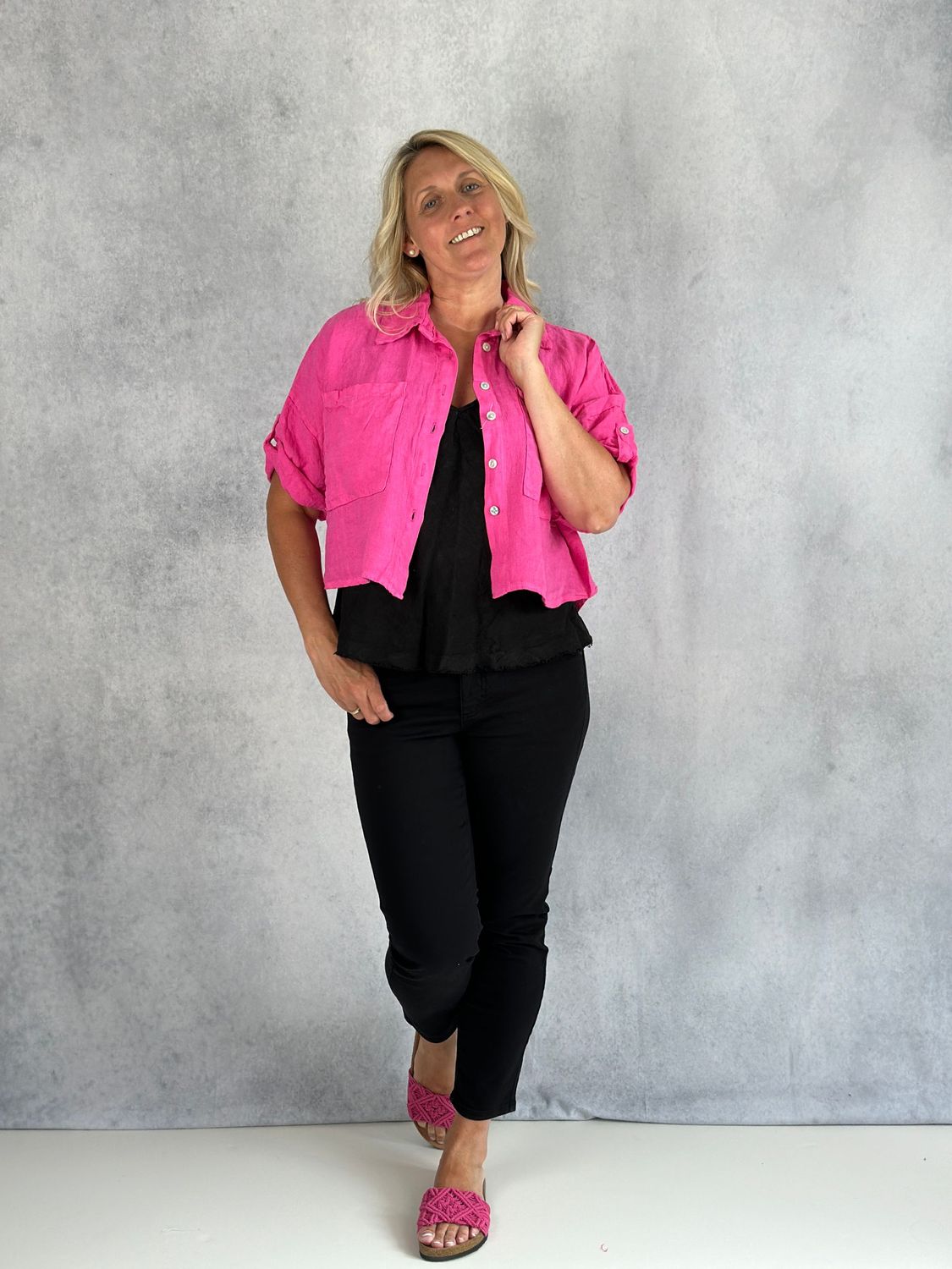 Kurze Leinenbluse, pink