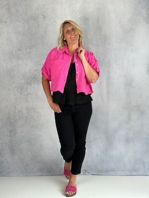 Kurze Leinenbluse, pink