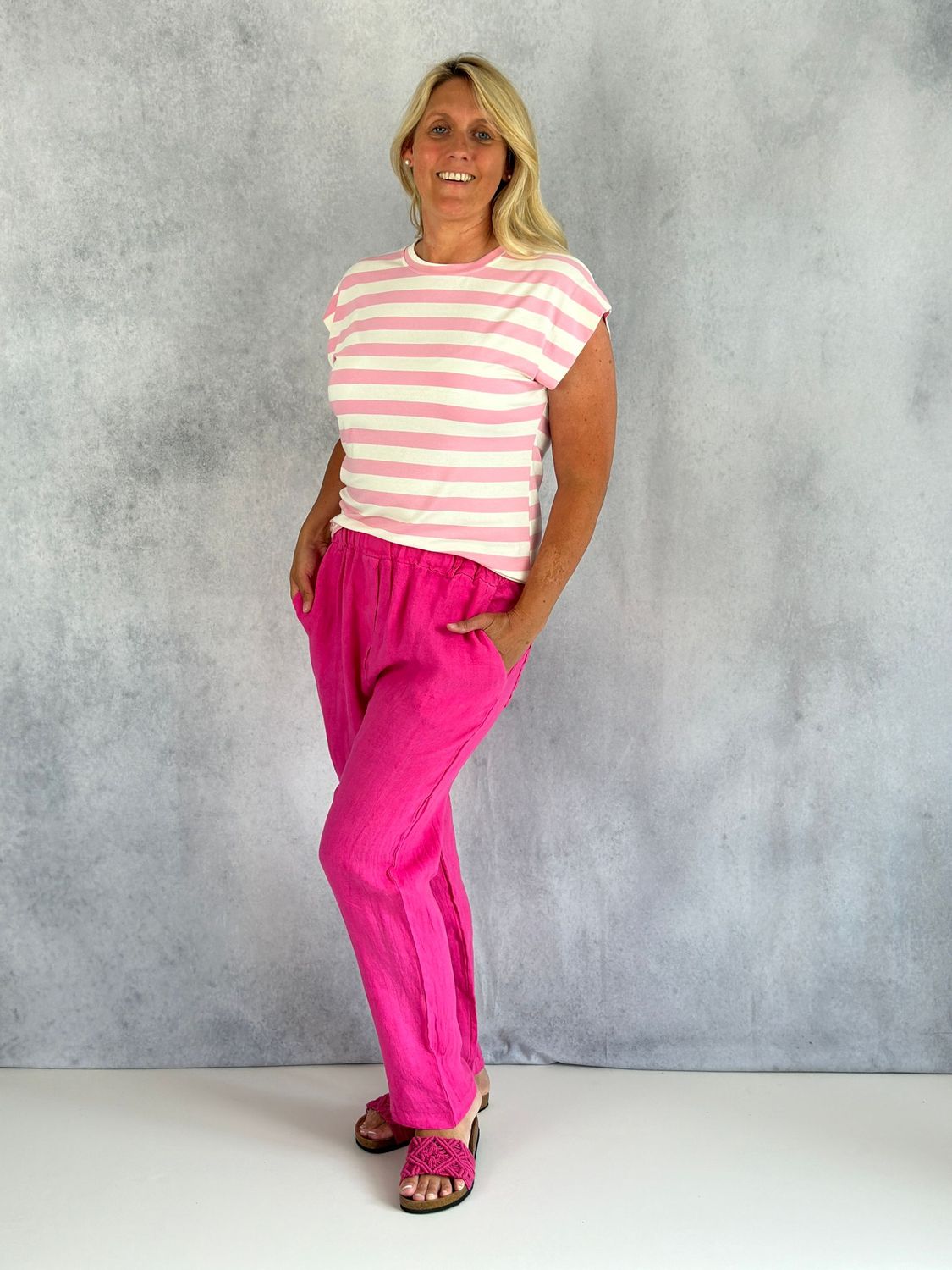 Lässige Leinenhose, pink