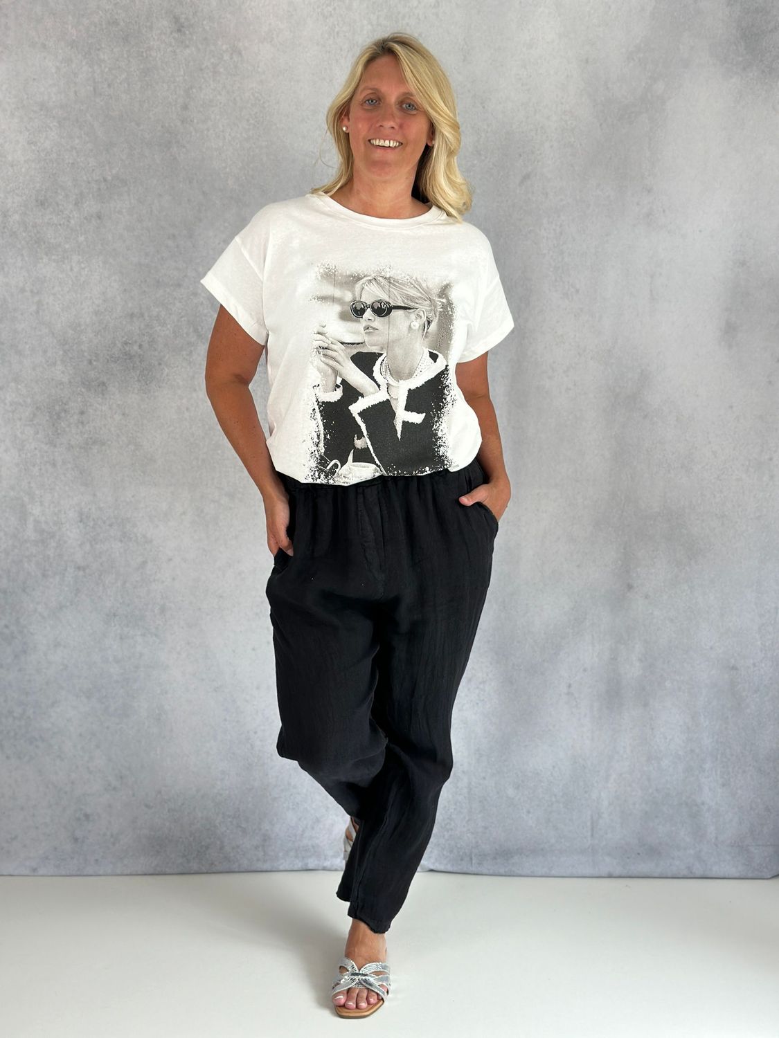 Lässige Leinenhose, schwarz