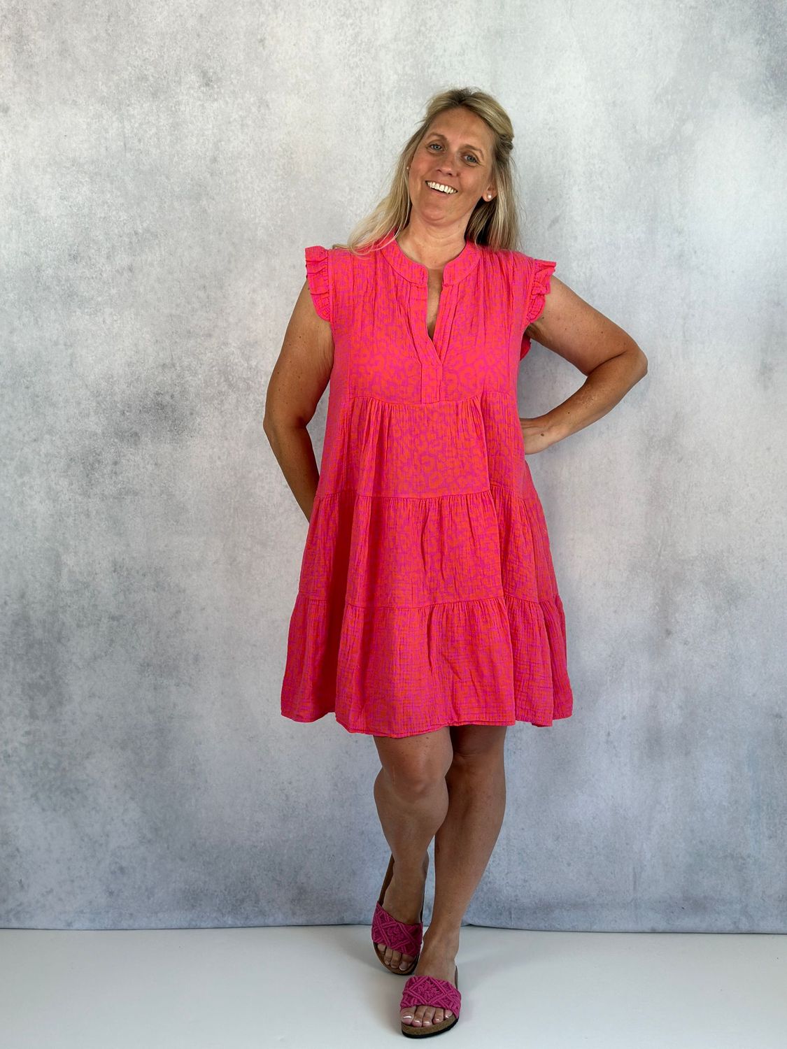 Musselin Leo Kleid, pink - orange