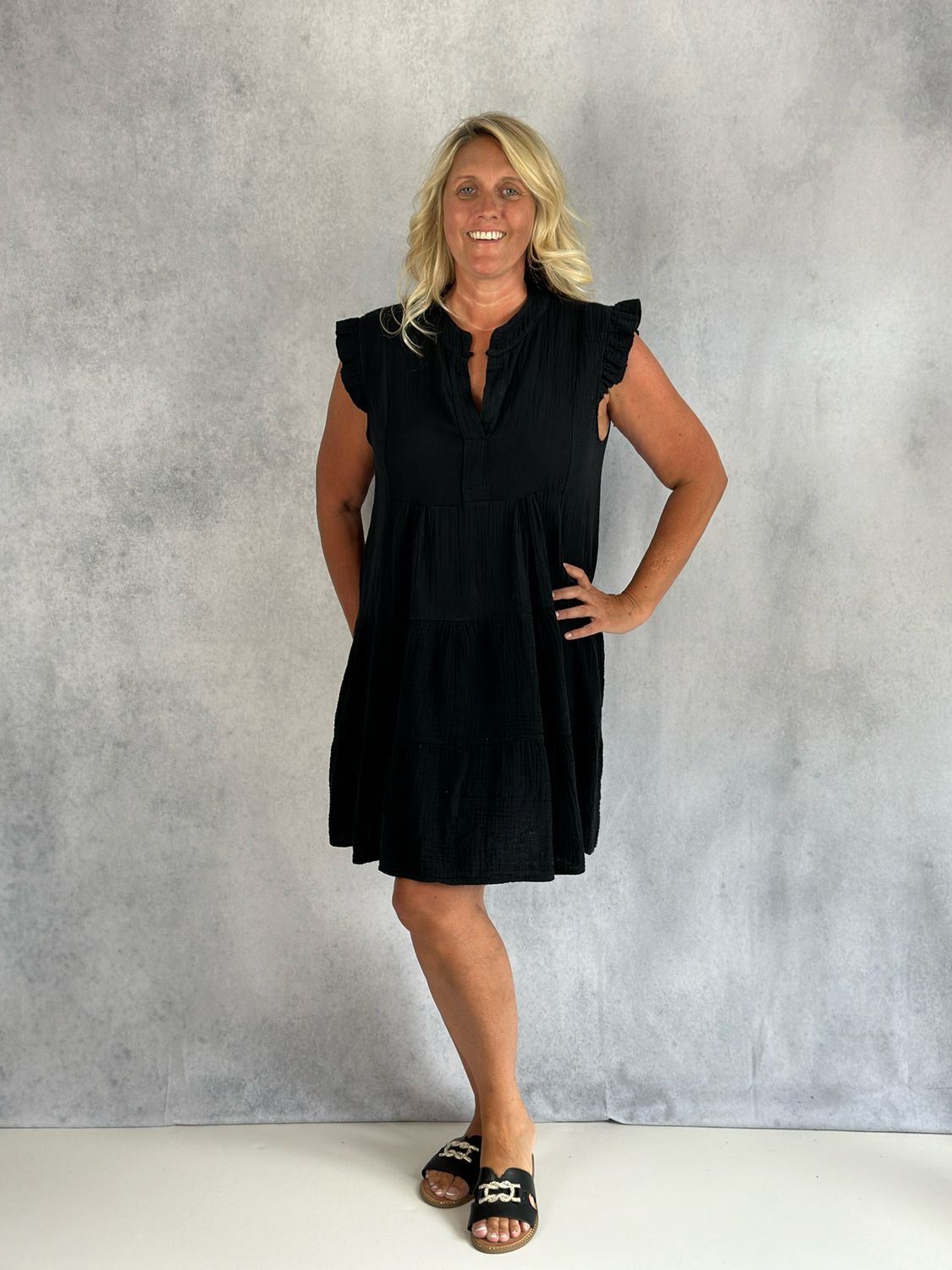 Musselinekleid uni, schwarz