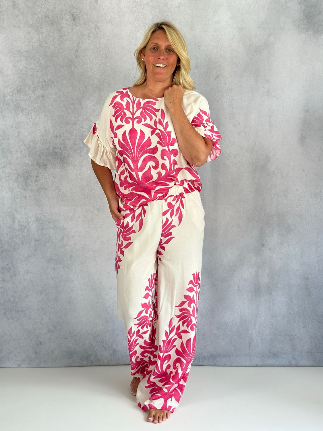Leichte Hose Ameli, weiß-pink