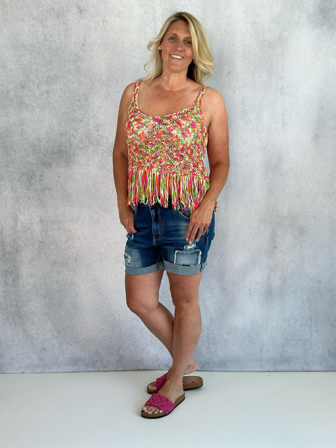 Strick Top mit Fransen, bunt