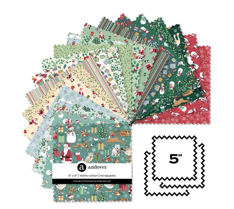 Makower Country Christmas - 5 Inch Squares - 42 Cuts Each Makower Country Christmas - 5 Inch Squares - 42 Cuts Each