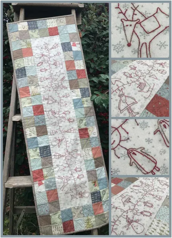 Hatched and Patched Christmas Garland Table Runner by Anni Downs