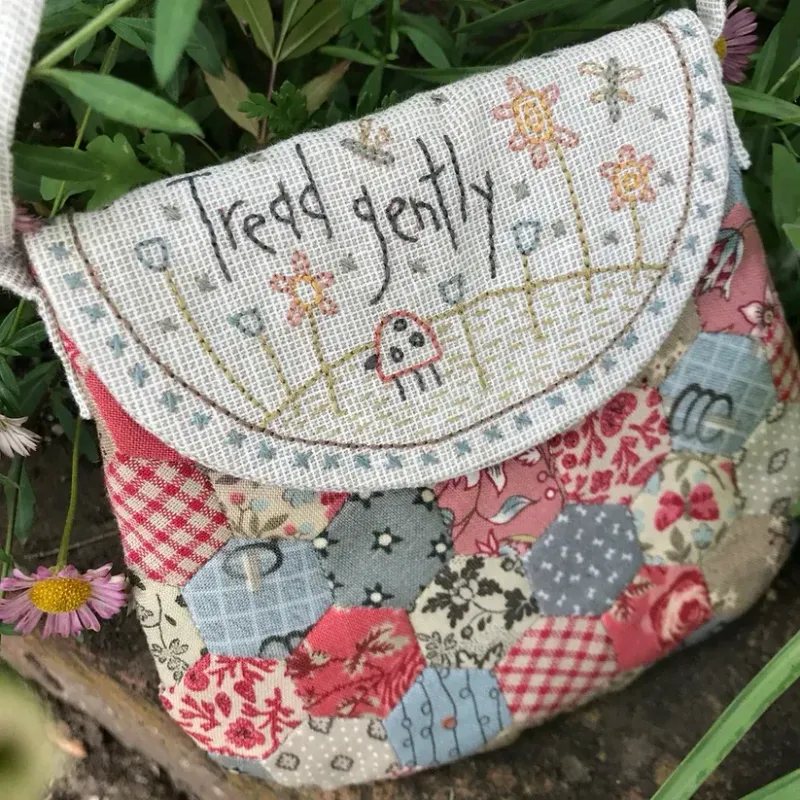 Hatched and Patched Tread Gently Bag