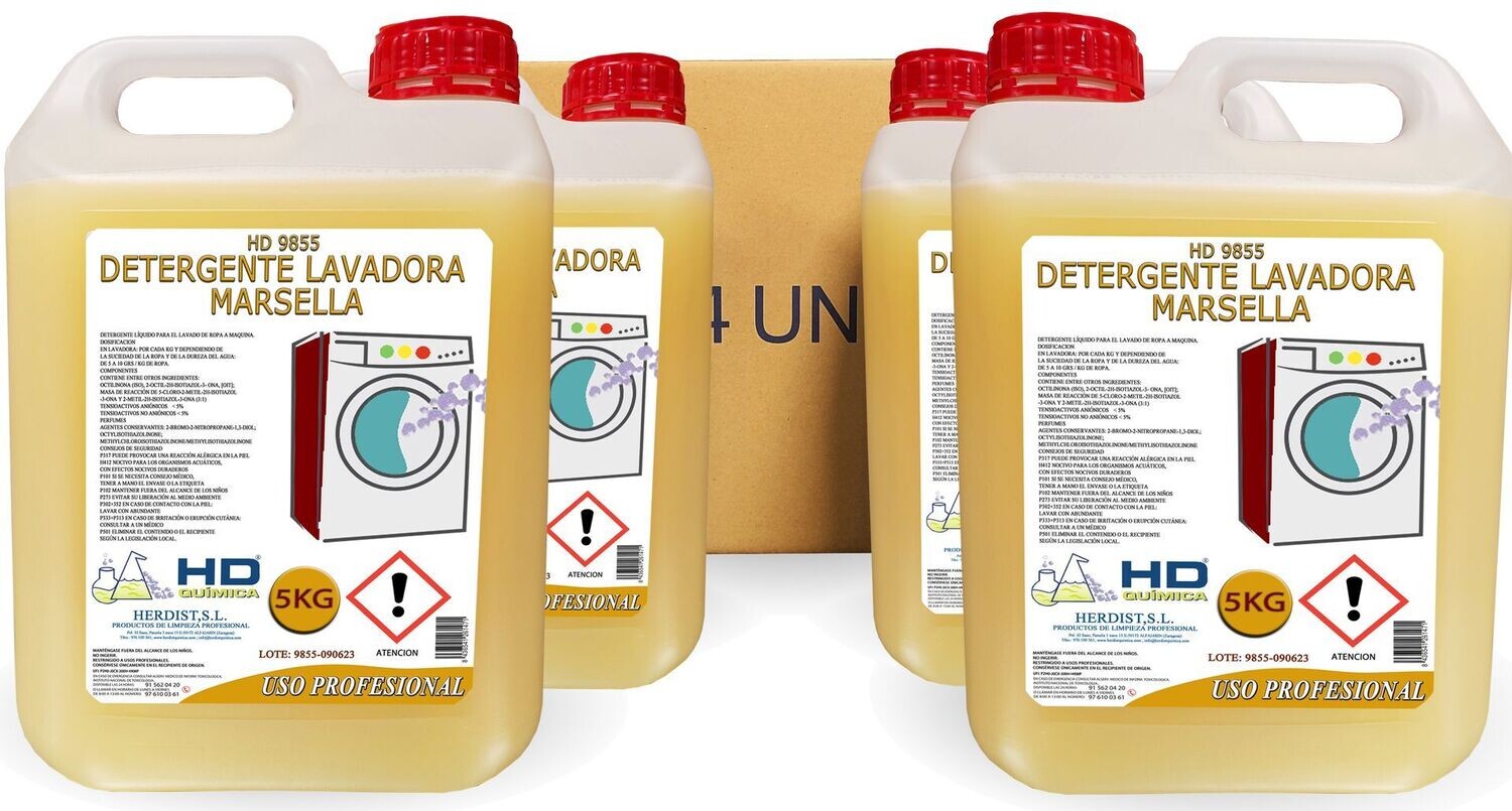Detergente Marsella para lavadoras, caja de 4 garrafas 9855 (20kg)