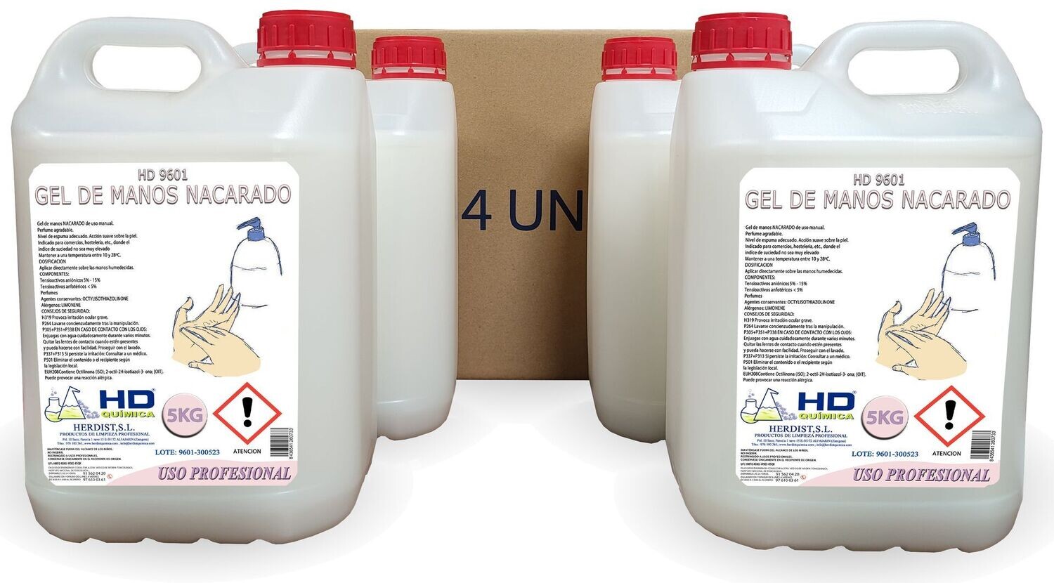 Gel de manos nacarado, caja de 4 garrafas 9601 (20kg)