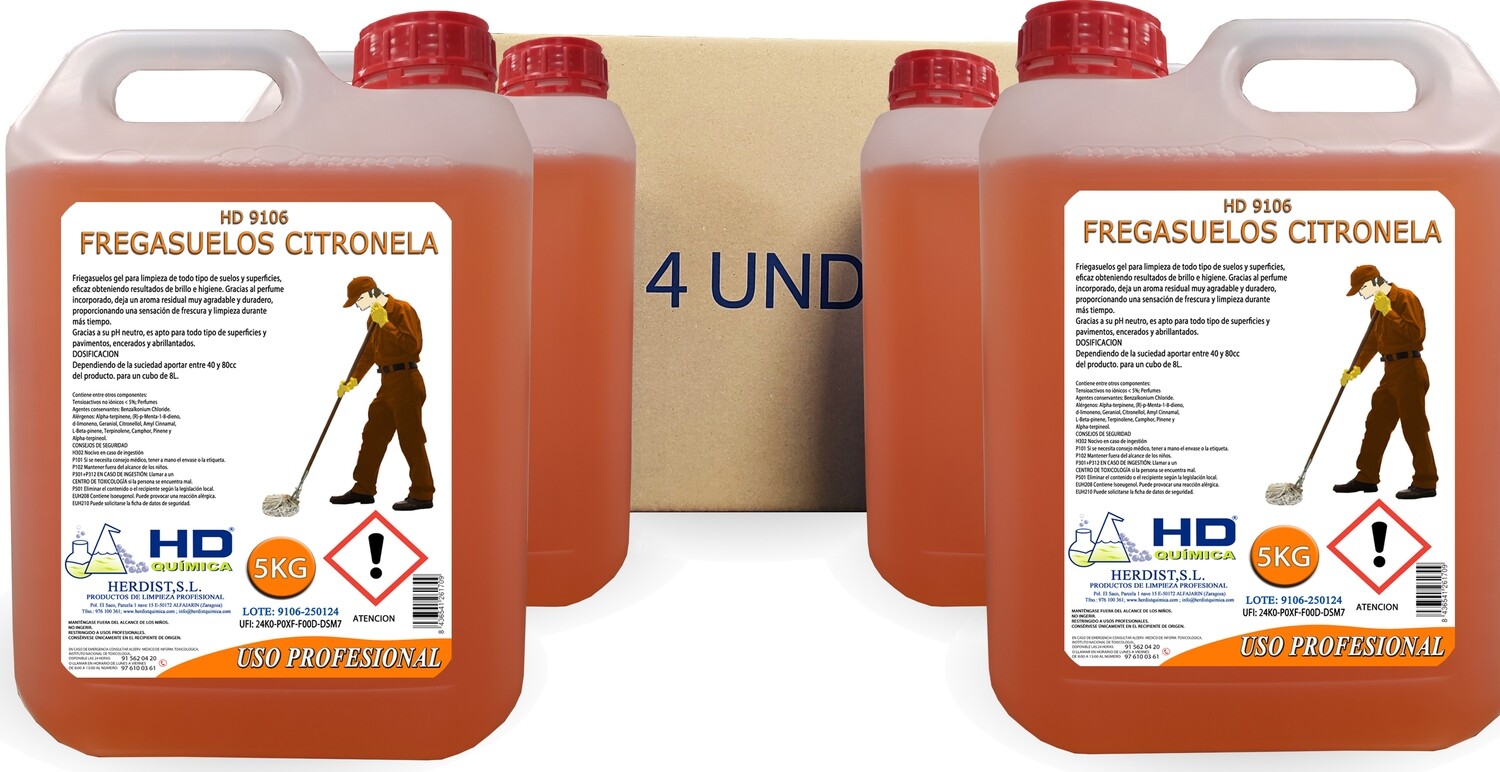 Fregasuelos citronela, caja de 4 garrafas 9106 (20kg)