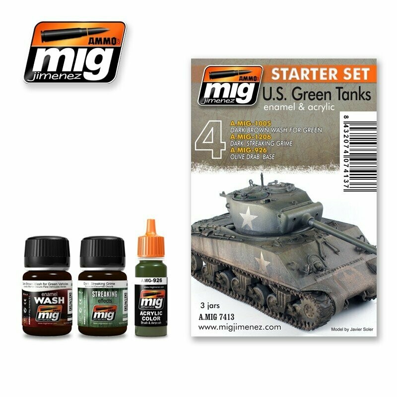 MIG Weathering Starter Set 4. US Green Vehicles