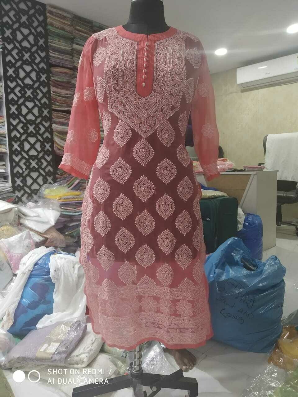 Lucknow Chickenkari chiffon KurtiCH011