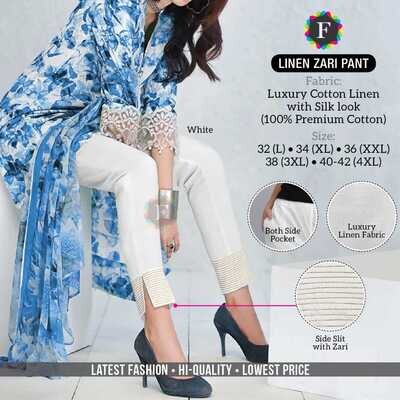 Luxury Cotton Linen Zari Pants – Ethnic Side Slit Style