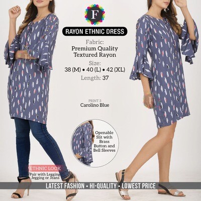 Rayon Ethnic Women straight kurti with  Bell Sleeves