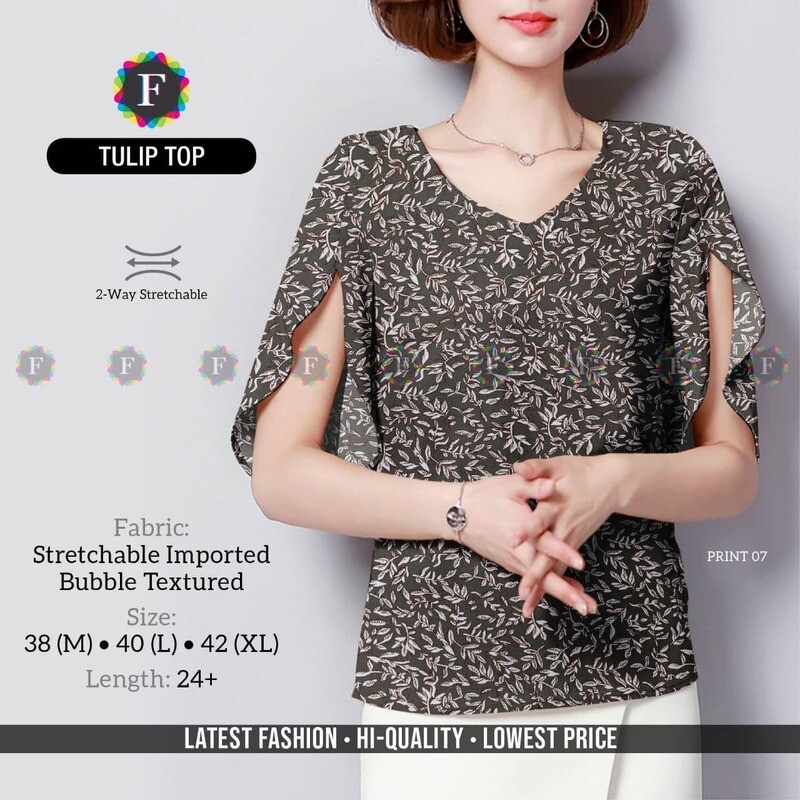 Tulip Top – Bubble Textured Fabric with Tulip Cut Sleeves