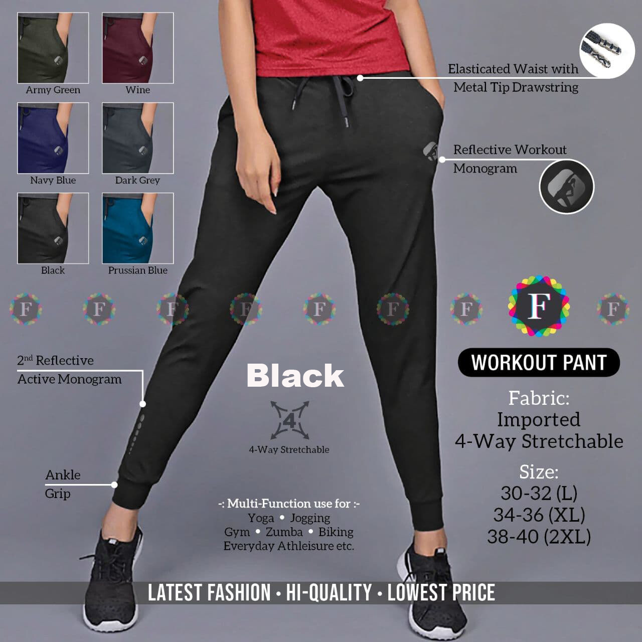 Hi Fashion Ladies Yoga, Workout Pants, Available Colors: Black
