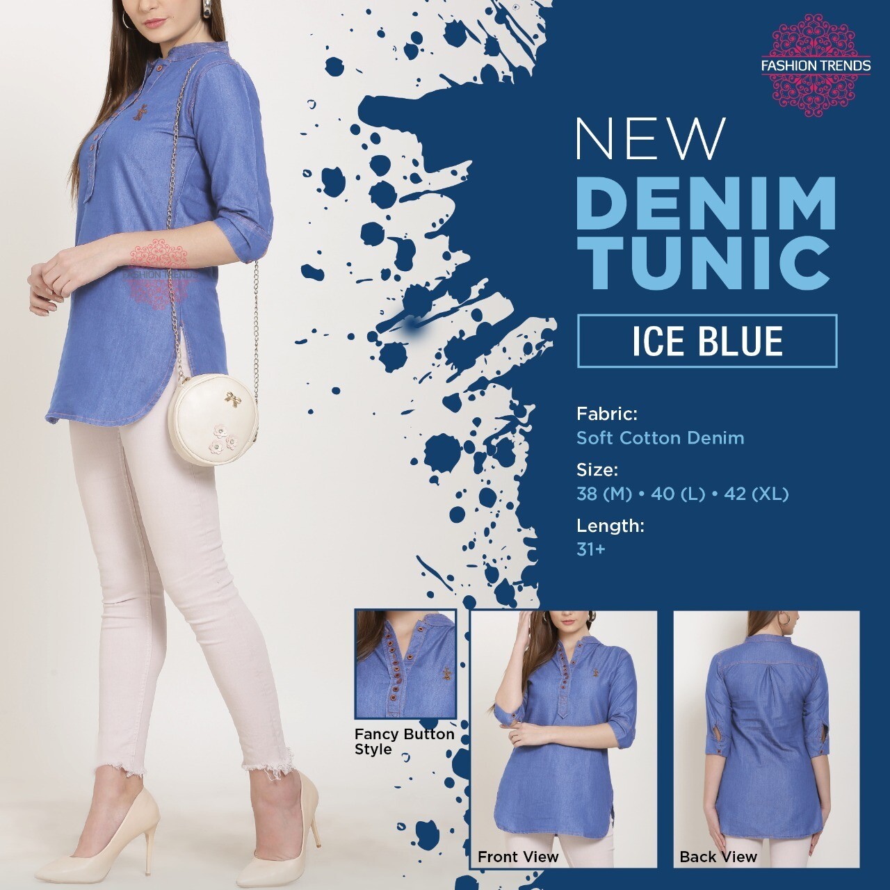 Fashion Trends Women Denim Tunic in 2 colors