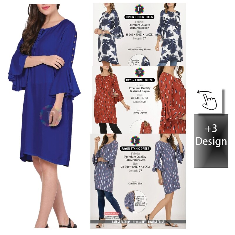 Rayon Ethnic Women straight kurti with  Bell Sleeves