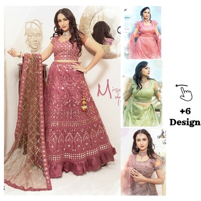 Zmatching Miror work  functional wear Semi stitched Lehenga Choli Dupatta