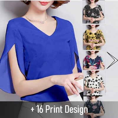 Stretchable tulip  ladies v neck  top with cut sleeves