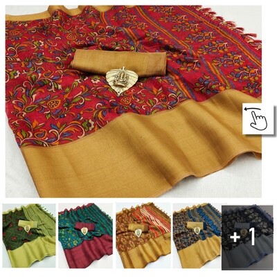 Linen Cotton saree with 9inch golden zari border