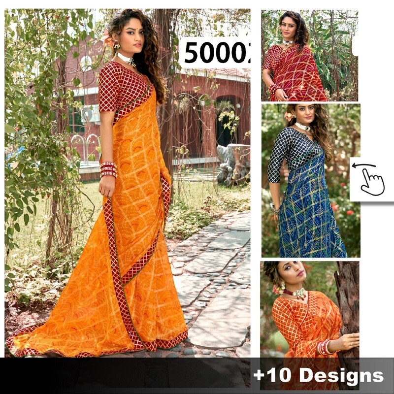 Vaishnavi Chiffon Saree with weaving checks and gottapatti lace