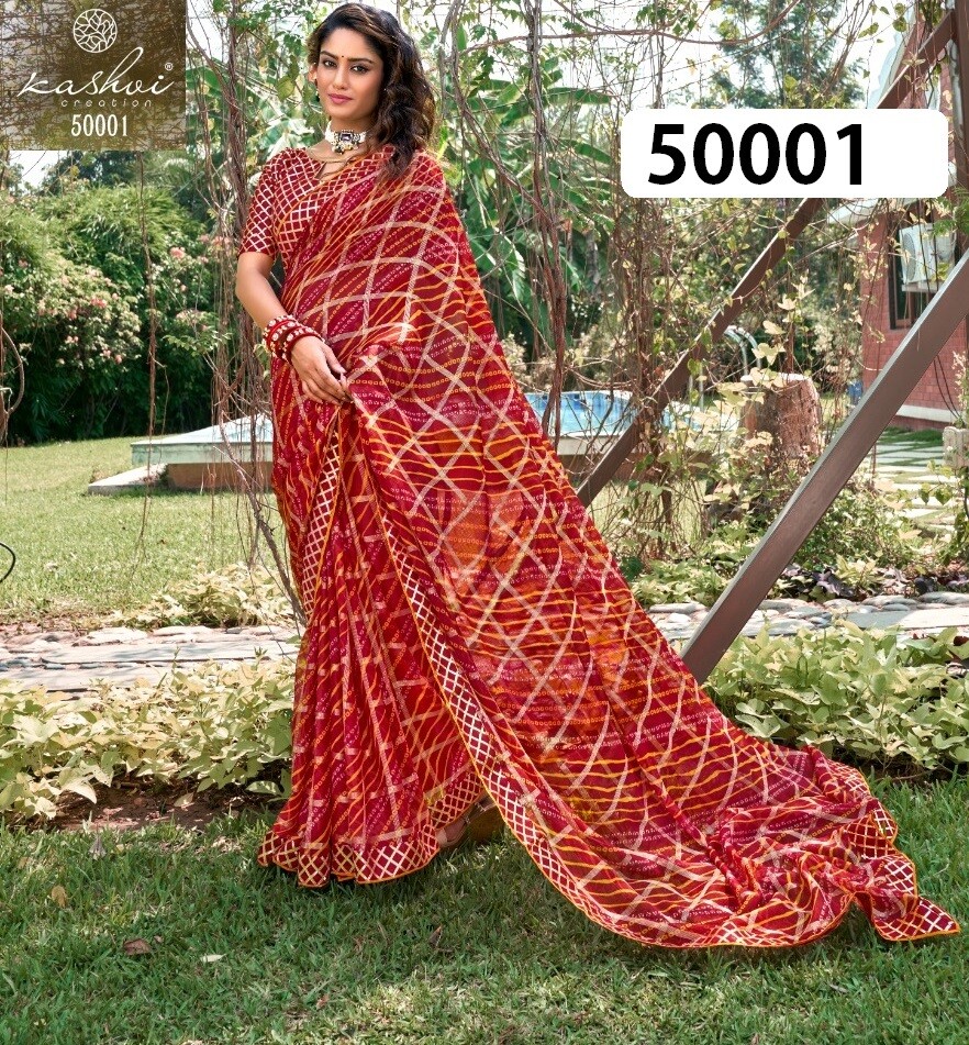 Vaishnavi Chiffon Saree with weaving checks and gottapatti lace, Design No.: 5001