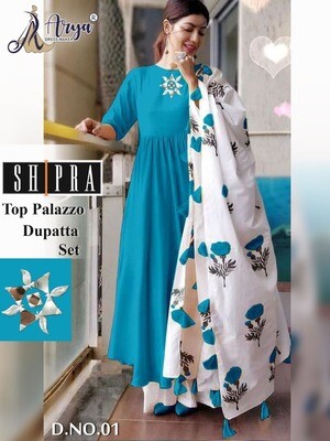 Arya  Shipra Cotton kurti palazzo dupatta pair set