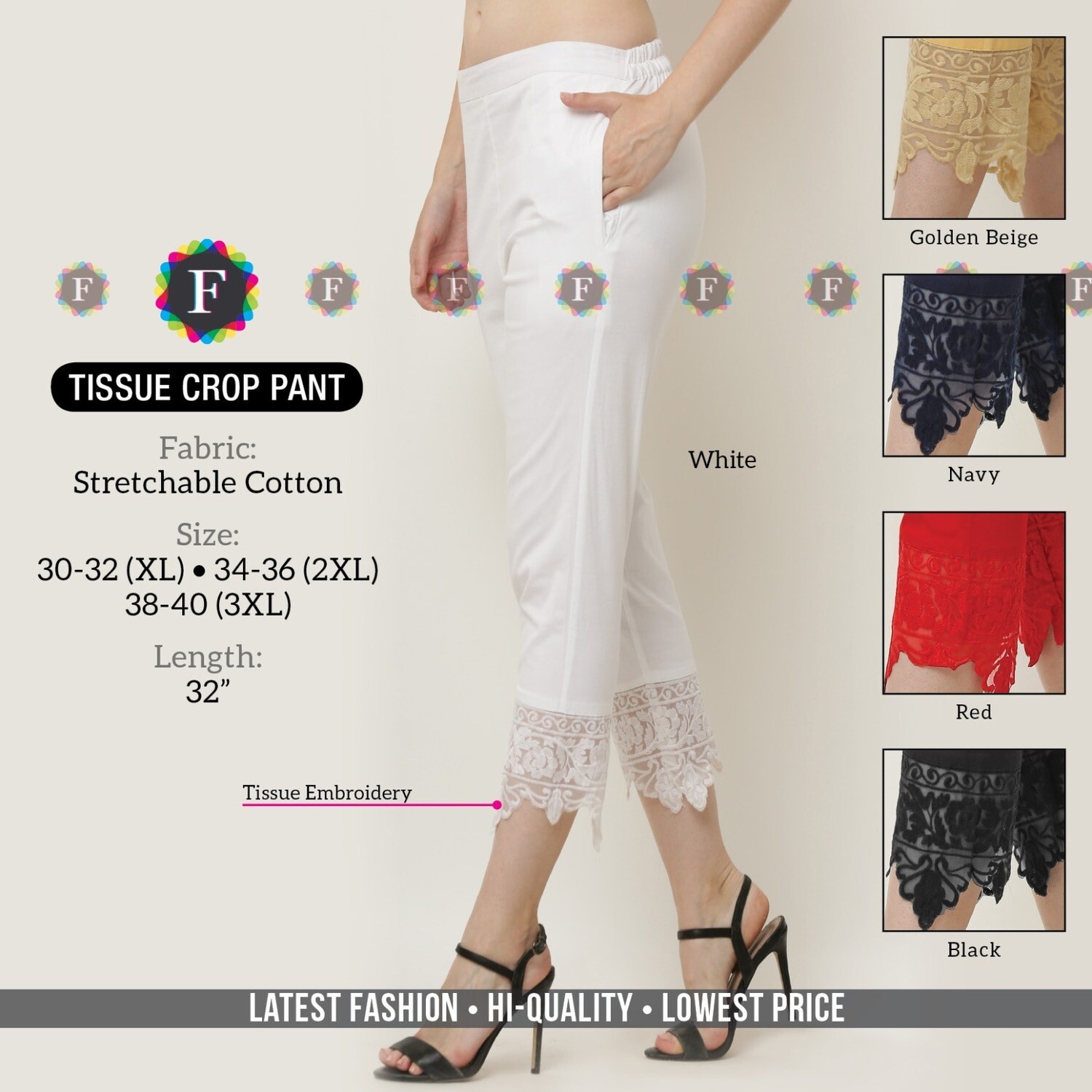 Women Stretchable Cotton tissue crop pants