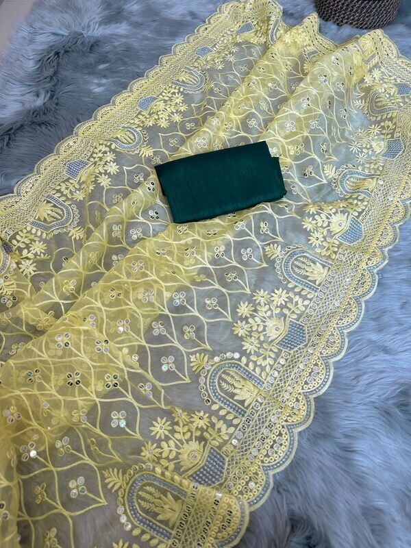 Organza saree with Sequence multi Thread work